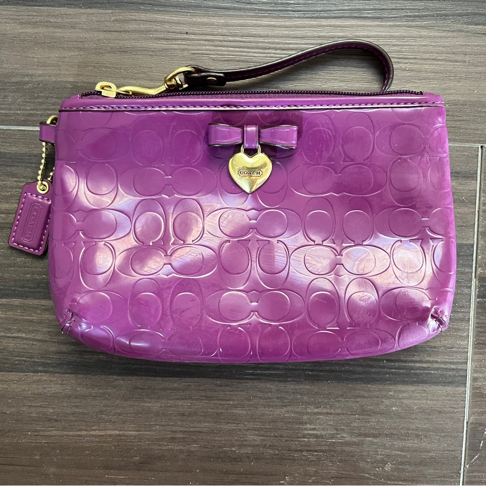 Coach Purple Embossed Clutch with Gold Accents